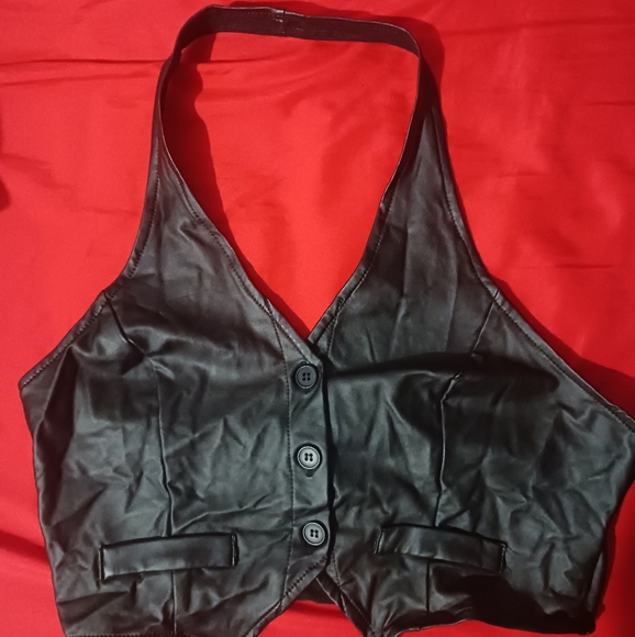 NEW Shein Women black faux leather buttoned halter vest - Picture 2 of 6